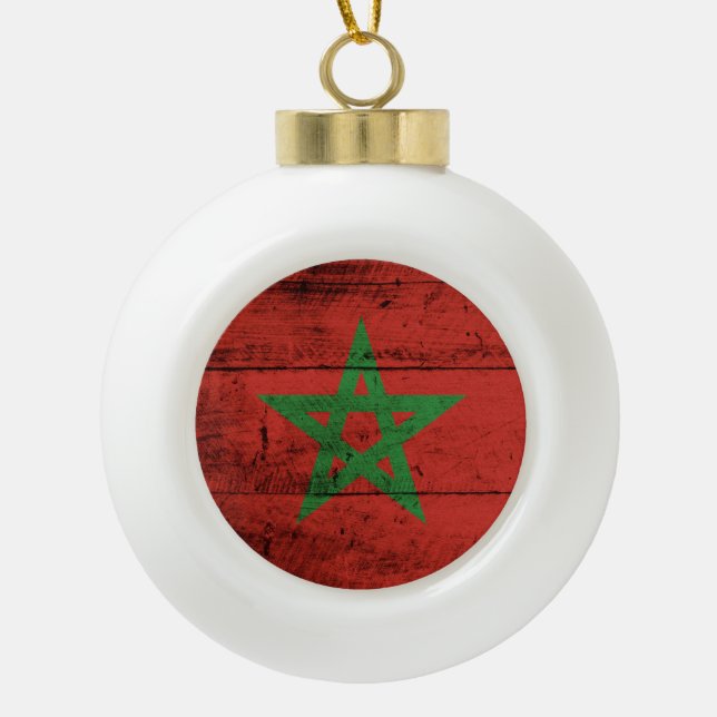 Marokkanische Flagge für altes Holzkörnchen Keramik Kugel-Ornament (Vorderseite)
