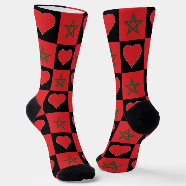 Marokkanische Flagge Herzmuster Marokko Nationalst Socken (Gewinkelt)