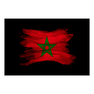 Marokkanische Flagge - Pinselstrich Poster