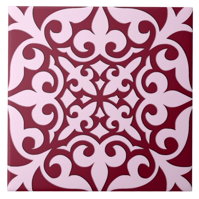 Marokkanische Fliese - Burgunder und Rosa (Vorderseite)