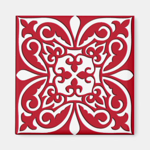 Marokkanische Fliese - dunkelrot und weiß Magnet