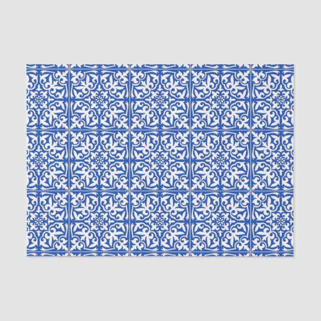Marokkanische Fliese - Kobaltblau und -WEISS Seidenpapier (Vorderseite)