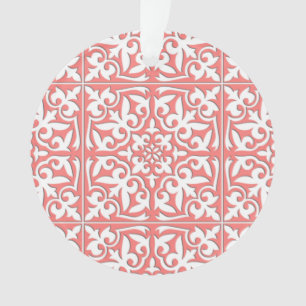 Marokkanische Fliese - korallenrosa und weiß Ornament