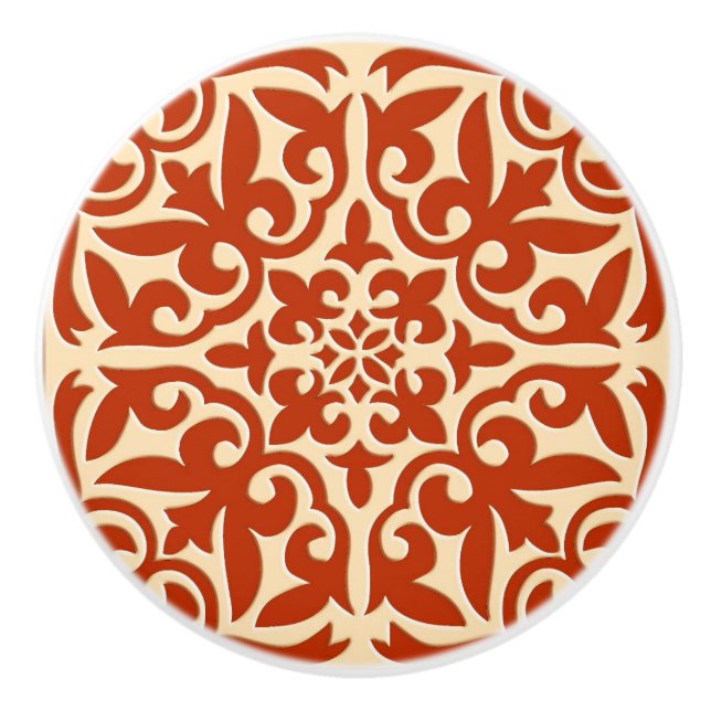 Marokkanische Fliese - korallenrote Orange und Keramikknauf (Vorderseite)