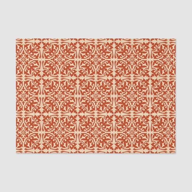 Marokkanische Fliese - korallenrote Orange und Seidenpapier (Vorderseite)