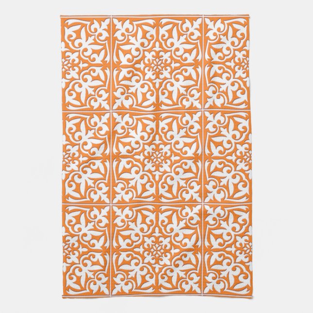 Marokkanische Fliese - korallenrotes Orange und Geschirrtuch (Vertikal)