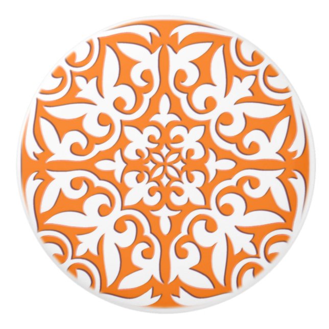Marokkanische Fliese - korallenrotes Orange und Keramikknauf (Vorderseite)