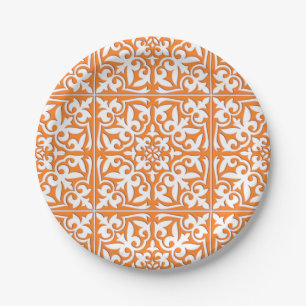 Marokkanische Fliese - korallenrotes Orange und Pappteller