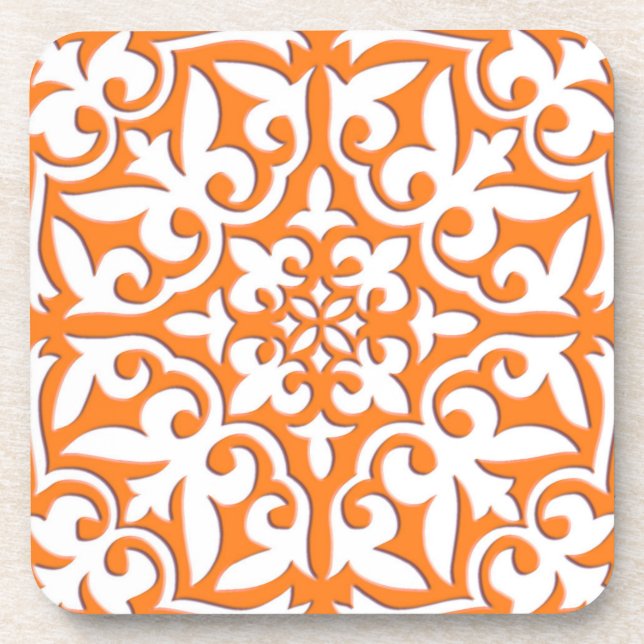 Marokkanische Fliese - korallenrotes Orange und Untersetzer (Vorderseite)