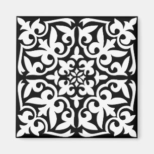 Marokkanische Fliese - Schwarzes mit weißem Magnet