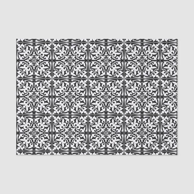 Marokkanische Fliese - Schwarzes mit weißem Seidenpapier (Vorderseite)