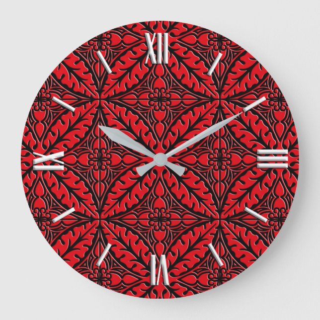 marokkanische Fliesen - dunkelrot und schwarz Große Wanduhr (Vorderseite)