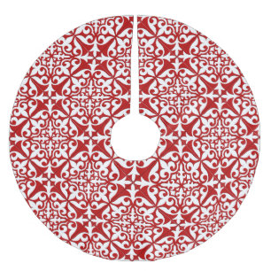 marokkanische Fliesen - dunkelrot und weiß Polyester Weihnachtsbaumdecke