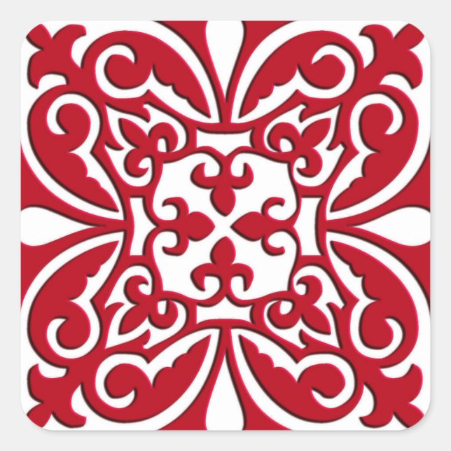 marokkanische Fliesen - dunkelrot und weiß Quadratischer Aufkleber (Vorderseite)