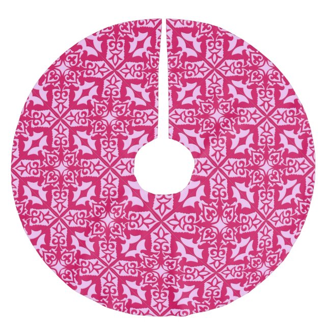Marokkanische Fliesen - Fuchsien und hellrosa Polyester Weihnachtsbaumdecke (Vorderseite)
