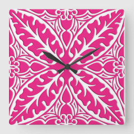 marokkanische Fliesen - fuchsienrosa und weiß Quadratische Wanduhr