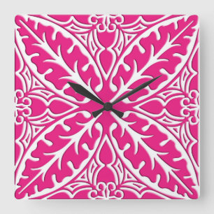 marokkanische Fliesen - fuchsienrosa und weiß Quadratische Wanduhr
