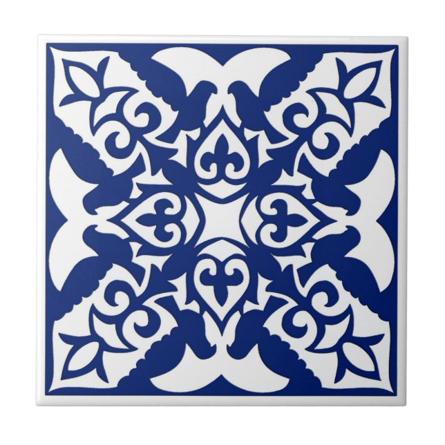 marokkanische Fliesen, Marineblau und Weiß Fliese (Vorderseite)