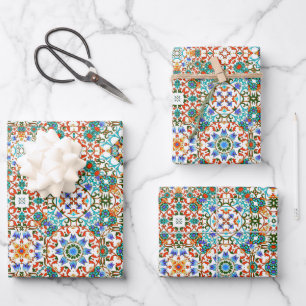 Marokkanische Fliesen, Mosaik, bunte Kunst Geschenkpapier Set