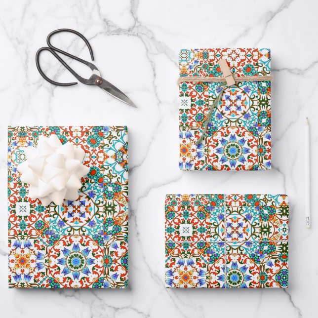 Marokkanische Fliesen, Mosaik, bunte Kunst Geschenkpapier Set (Vorderseite)