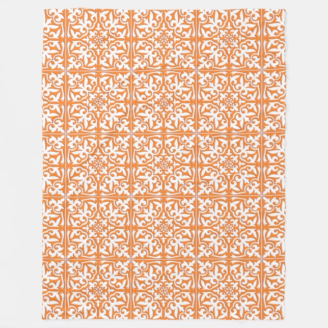 marokkanische Fliesen - orange und weiß Fleecedecke (Vorderseite)