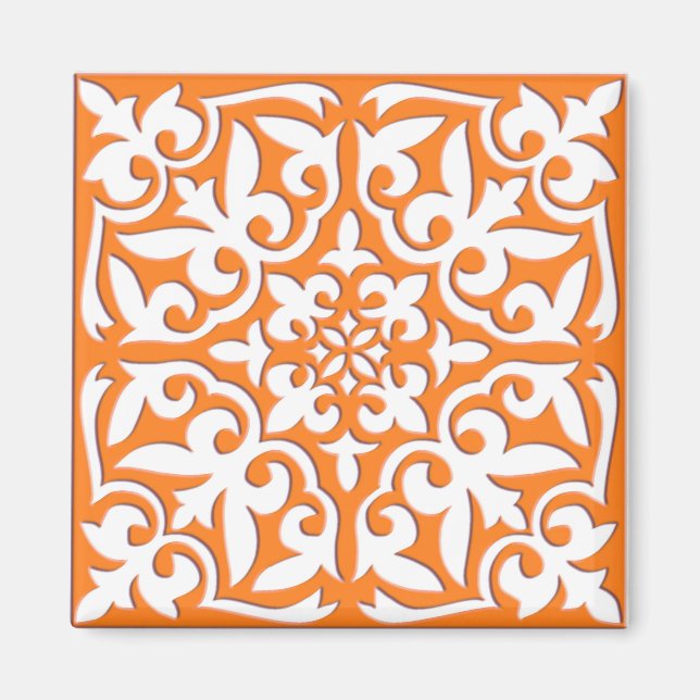 marokkanische Fliesen - orange und weiß Magnet (Vorne)