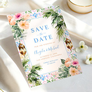 Marokkanische Fliesen Palme & Tropische Blumige Ho Save The Date