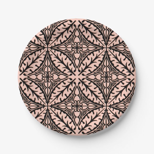 marokkanische Fliesen - rosa und schwarz Pappteller (Vorderseite)