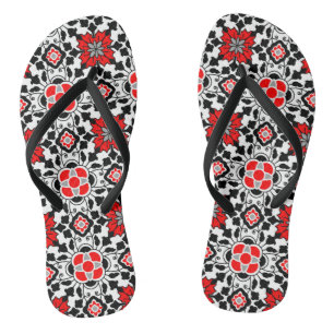 marokkanische Fliesen, tiefrot, schwarz und weiß Flip Flops