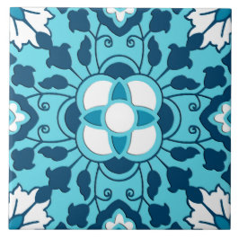 Marokkanische Flora, Indigo, Sky Blue und White Fliese
