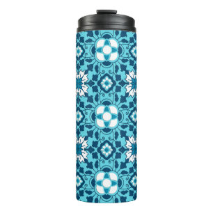 Marokkanische Flora, Indigo, Sky Blue und White Thermosbecher