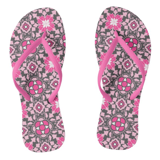 marokkanische florale Fliesen, Fuchsienrosa & Grau Flip Flops (Fußbett)