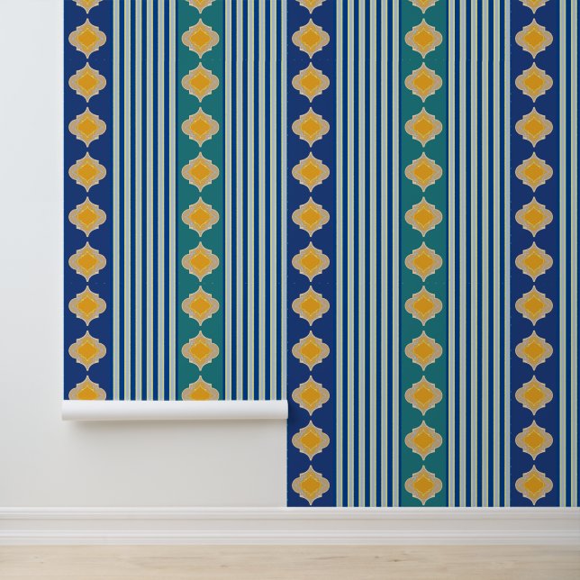 marokkanische Formen und blaue Streifen Tapete (Anwendung)