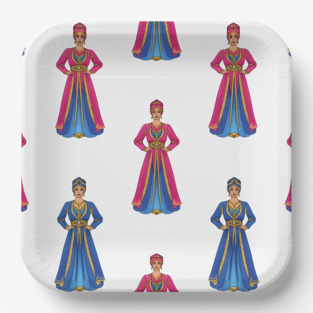 Marokkanische Frau in traditioneller Kleidung Pappteller (Vorderseite)
