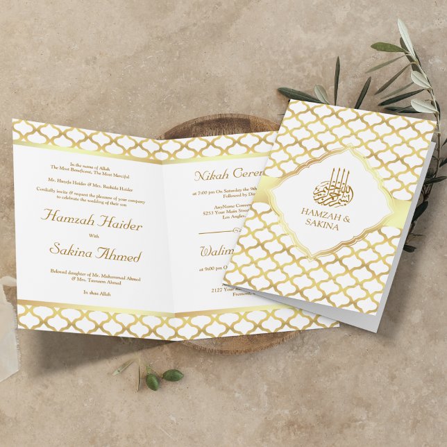 Marokkanische Hochzeit in weißem und goldfarbenem  Einladung (Von Creator hochgeladen)