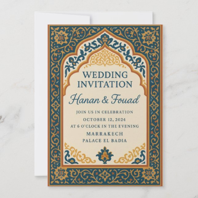 Marokkanische Hochzeitseinladungsvorlage – Elegant Einladung (Vorderseite)