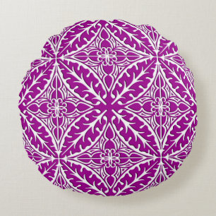 marokkanische Kacheln - Amethyste lila und weiß Rundes Kissen