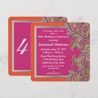 Marokkanische Mandarine & Fuchsia 40. Geburtstag P Einladung
