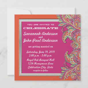 Marokkanische Mandarine & Fuchsia Hochzeitseinladu Einladung