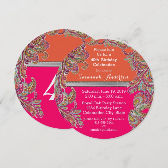 Marokkanische Mandarine-u. heißes Rosa-40. Einladung (Vorne/Hinten)