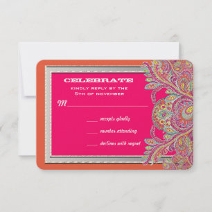 Marokkanische Mandarine und Fuchsia Hochzeitseinla Einladung