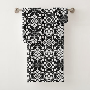 Marokkanische mit Blumenfliese, Schwarzweiss Badhandtuch Set