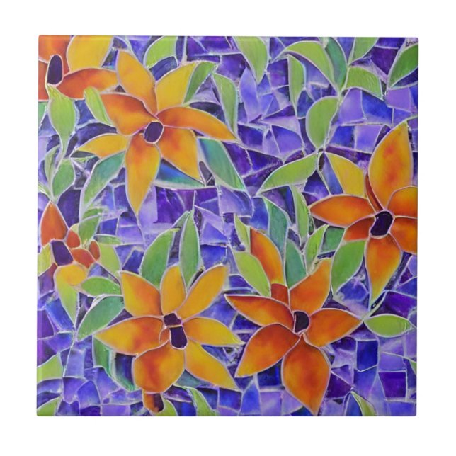 marokkanische Mosaik-Blume mit lila Fliesen und Or (Vorderseite)