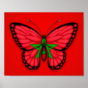 Marokkanische Schmetterlings-Flagge auf Rot Poster