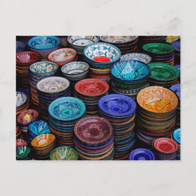 marokkanische Teller auf dem Markt Postkarte (Vorderseite)