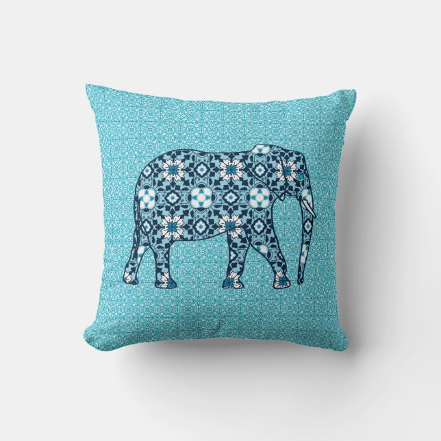 marokkanische Tile Elephant, Kobalt, Marine & Ligh Kissen (Vorderseite)