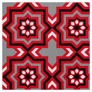 marokkanische Tile, Rot, Grau / Grau, Schwarz und  Stoff