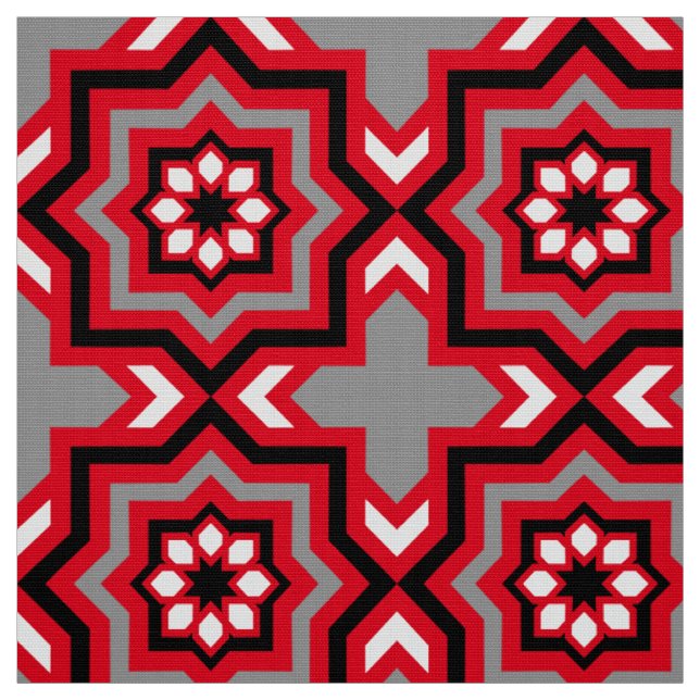 marokkanische Tile, Rot, Grau / Grau, Schwarz und  Stoff (Muster)