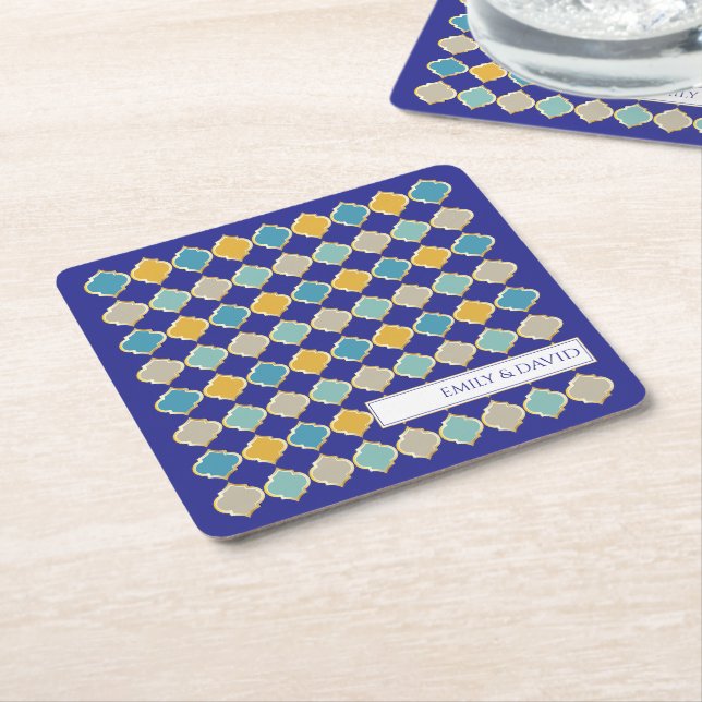 Marokkanische Tile Royal Blue Golden Wedding Rechteckiger Pappuntersetzer (angewinkelt)