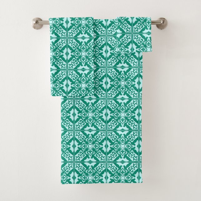 Marokkanische Tile, Türkis und Aqua Badhandtuch Set (Insitu)
